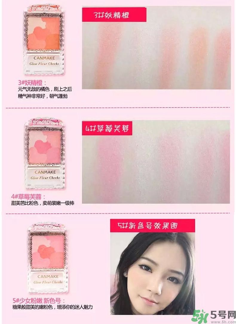 canmake花瓣腮紅色號對比圖？canmake五色花瓣腮紅試色